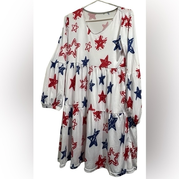 Red and Blue Stars Women's Scoop Neck Casual Flowy Dress S - Picture 2 of 5